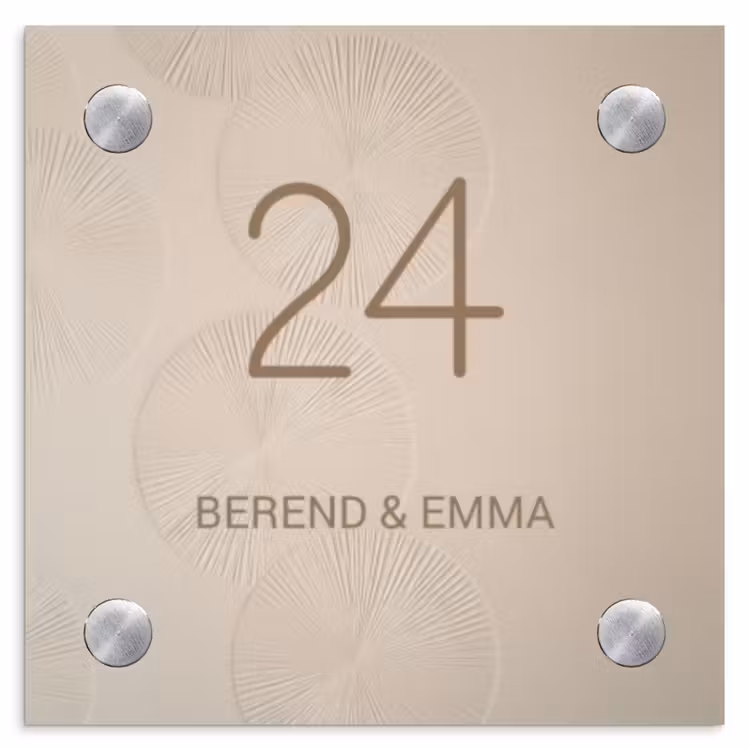 Beige reliëf lijnen - Klassiek Naambord Vierkant klein -3d