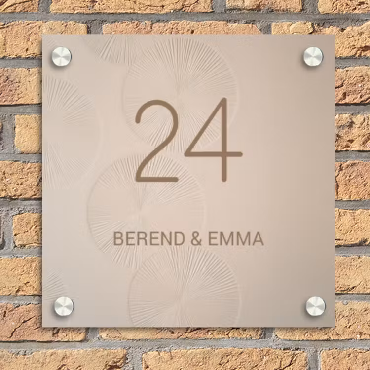 Beige reliëf lijnen - Klassiek Naambord Vierkant klein -sfeer1