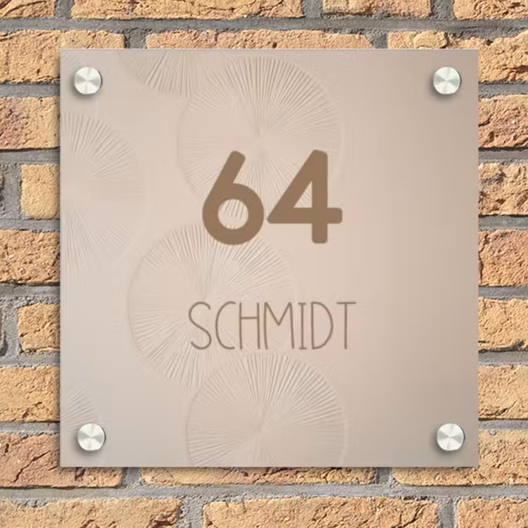 Beige reliëf lijnen - Modern Naambord Vierkant klein -sfeer1