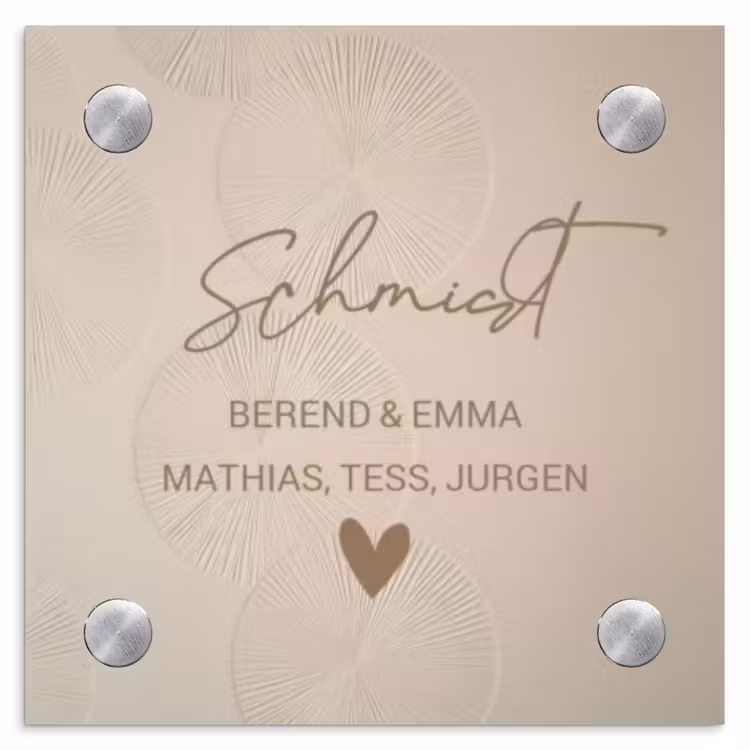 Beige reliëf lijnen - Sierlijk Naambord Vierkant klein -3d