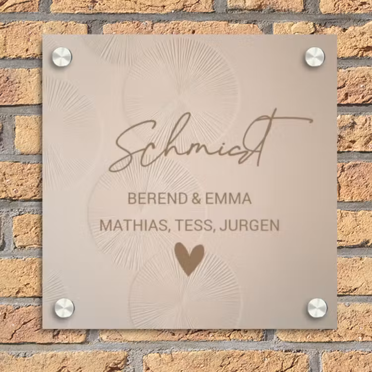 Beige reliëf lijnen - Sierlijk Naambord Vierkant klein -sfeer1