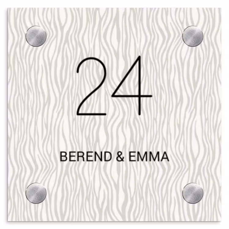Beige golvende strepen - Klassiek Naambord Vierkant klein -3d