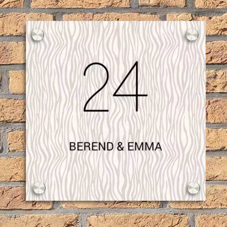 Beige golvende strepen - Klassiek Naambord Vierkant klein -sfeer1