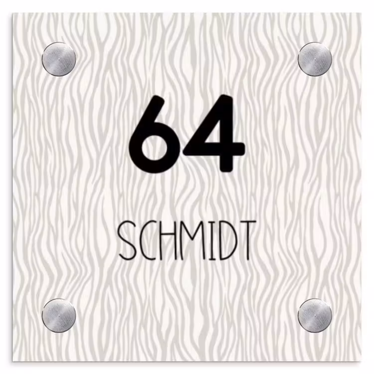 Beige golvende strepen - Modern Naambord Vierkant klein -3d