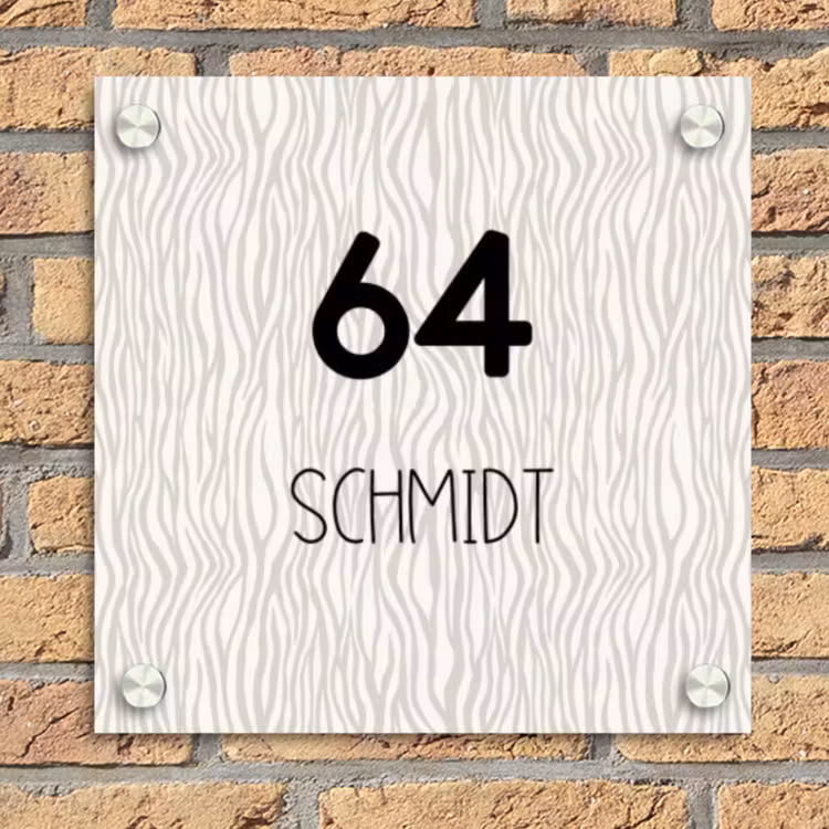 Beige golvende strepen - Modern Naambord Vierkant klein -sfeer1