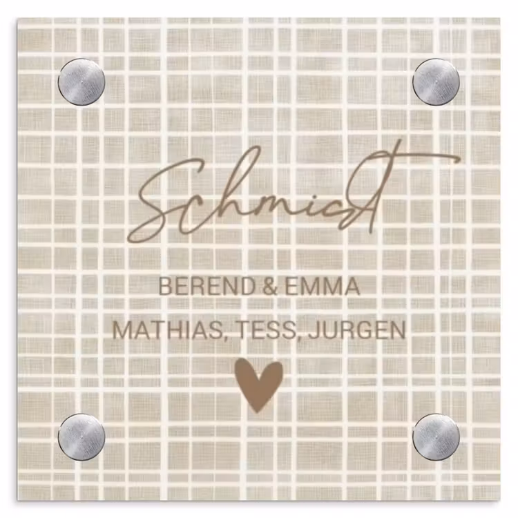 Beige raster - Sierlijk Naambord Vierkant klein -3d