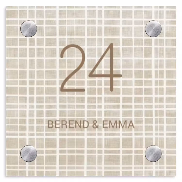 Beige raster - Klassiek Naambord Vierkant klein -3d