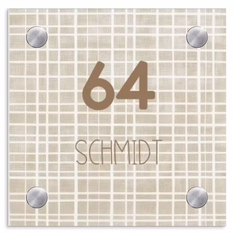 Beige raster - Modern Naambord Vierkant klein -3d