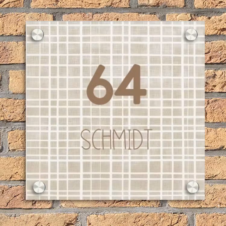 Beige raster - Modern Naambord Vierkant klein -sfeer1