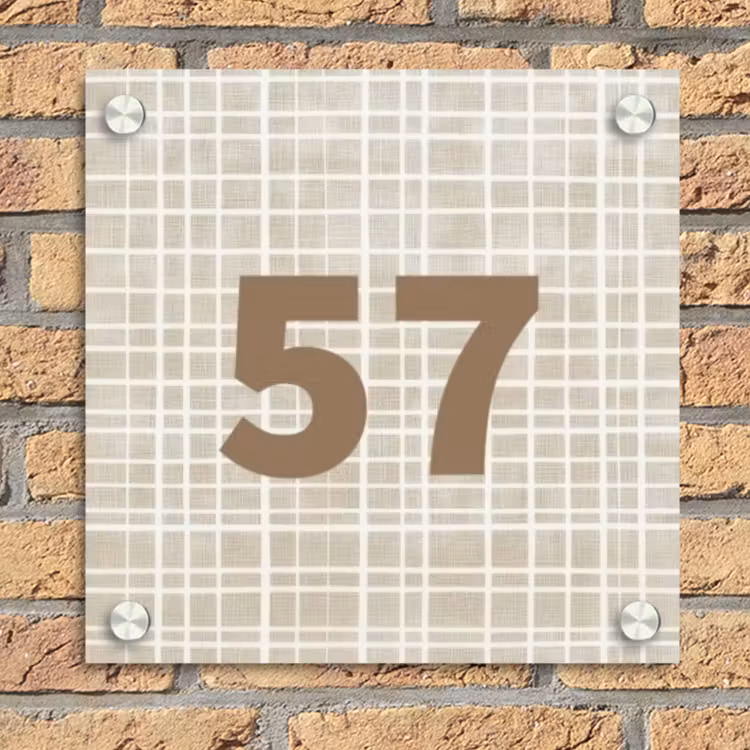 Beige raster - Traditioneel Naambord Vierkant klein -sfeer1