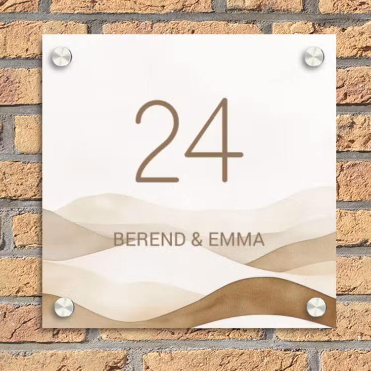 Beige landschap - Klassiek Naambord Vierkant klein -sfeer1