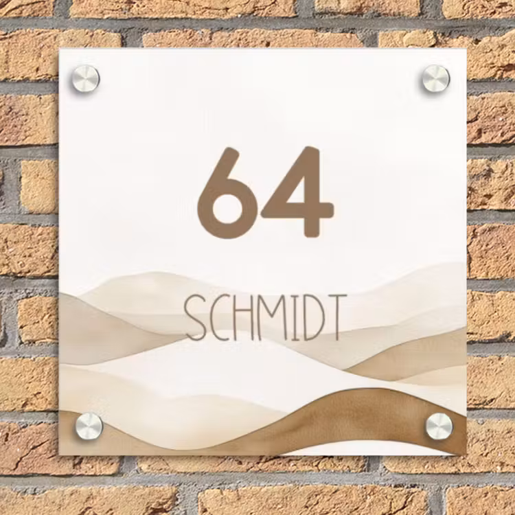 Beige landschap - Modern Naambord Vierkant klein -sfeer1