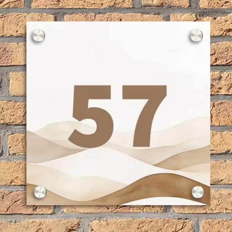 Beige landschap - Traditioneel Naambord Vierkant klein -sfeer1