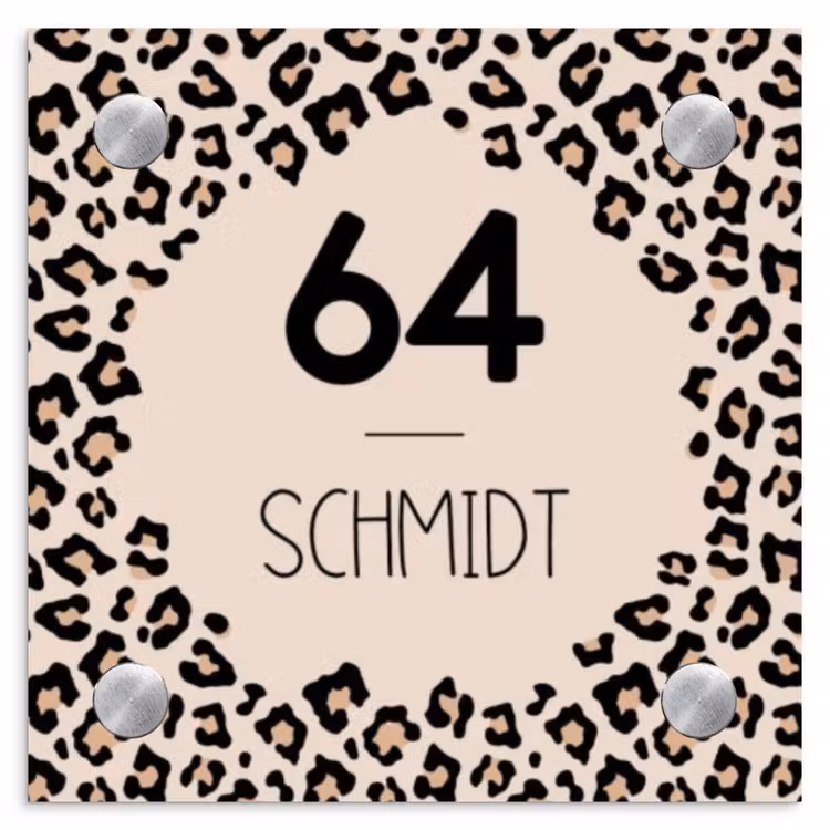 Beige luipaardprint - Modern Naambord Vierkant klein -3d