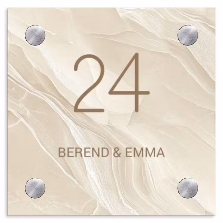 Beige - Marmer - Klassiek Naambord Vierkant klein -3d