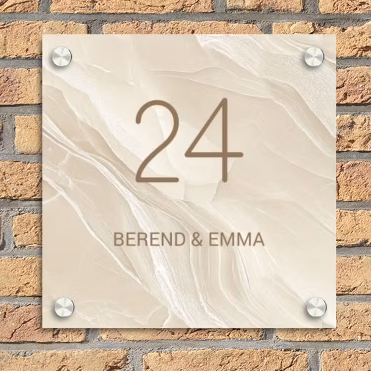 Beige - Marmer - Klassiek Naambord Vierkant klein -sfeer1