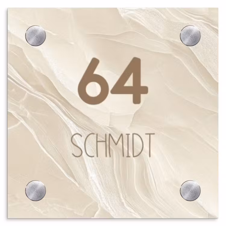 Beige - Marmer - Modern Naambord Vierkant klein -3d