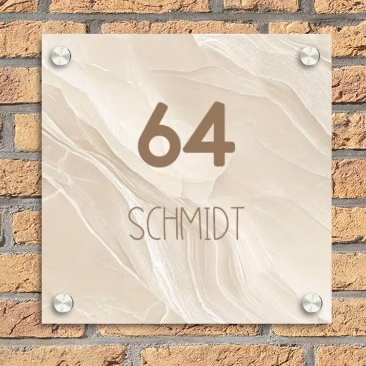 Beige - Marmer - Modern Naambord Vierkant klein -sfeer1