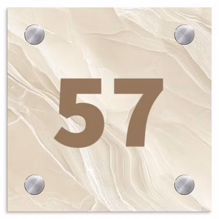 Beige - Marmer - Traditioneel Naambord Vierkant klein -3d