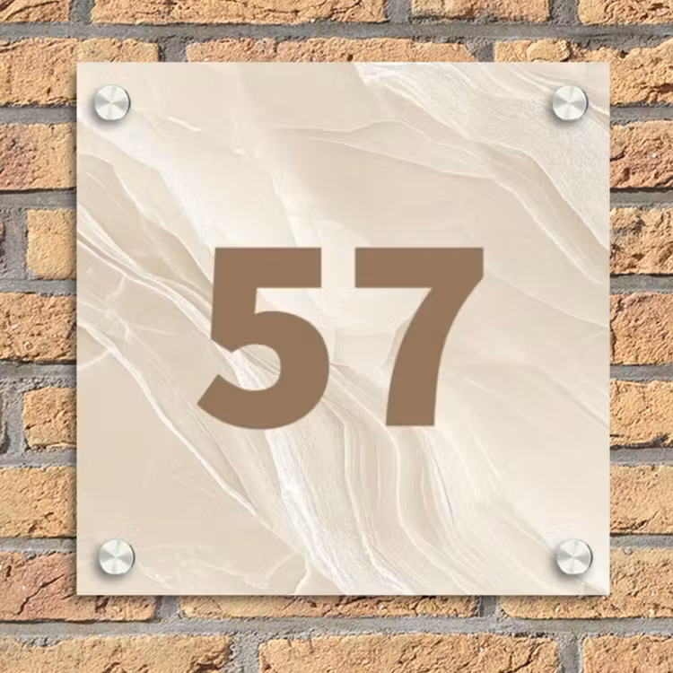 Beige - Marmer - Traditioneel Naambord Vierkant klein -sfeer1