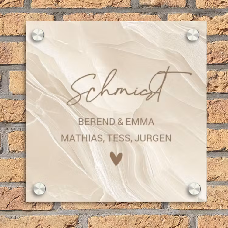 Beige - Marmer - Sierlijk Naambord Vierkant klein -sfeer1