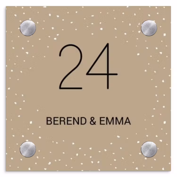 Beige met stippen - Klassiek Naambord Vierkant klein -3d