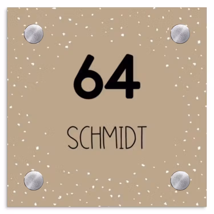 Beige met stippen - Modern Naambord Vierkant klein -3d