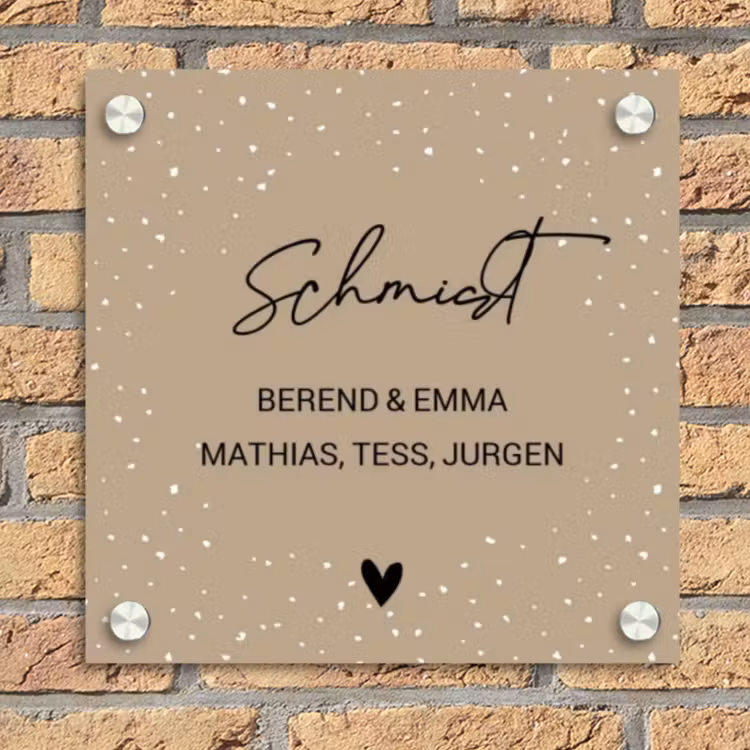 Beige met stippen - Sierlijk Naambord Vierkant klein -sfeer1
