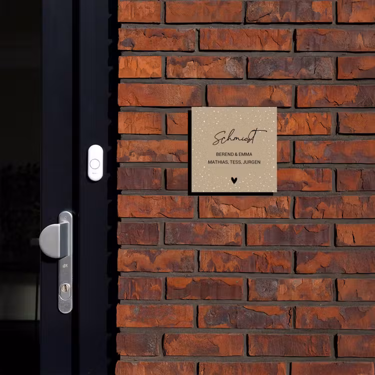 Beige met stippen - Sierlijk Naambord Vierkant klein -sfeer1-XS