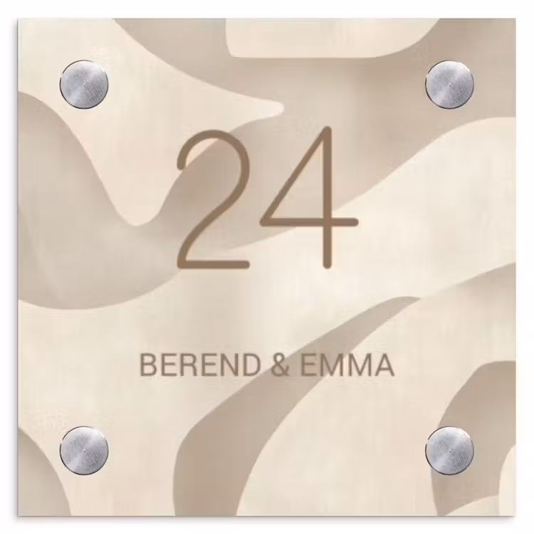 Beige organisch - Klassiek Naambord Vierkant klein -3d
