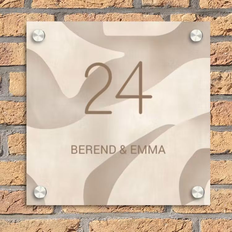 Beige organisch - Klassiek Naambord Vierkant klein -sfeer1