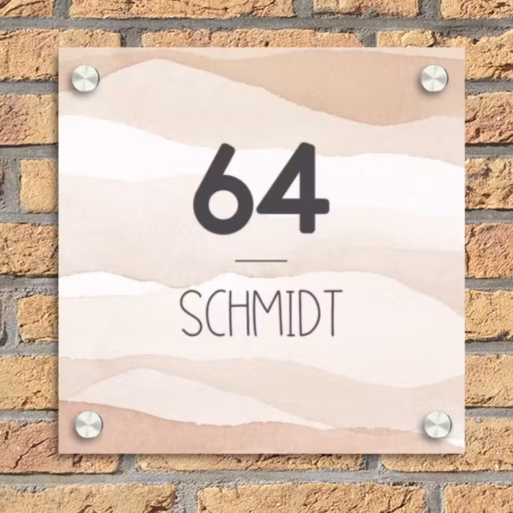 Beige lagen - Modern Naambord Vierkant klein -sfeer1