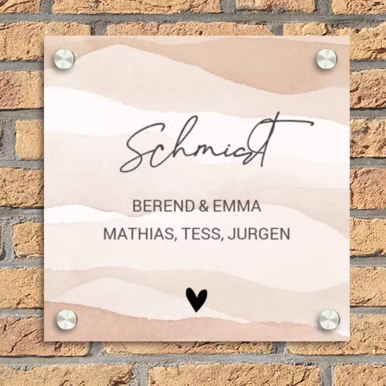 Beige lagen - Sierlijk Naambord Vierkant klein -sfeer1