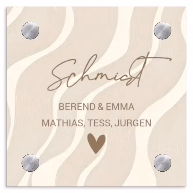 Beige golven - Sierlijk Naambord Vierkant klein -3d