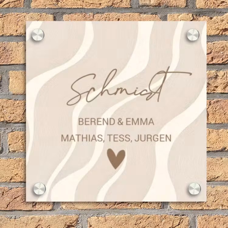 Beige golven - Sierlijk Naambord Vierkant klein -sfeer1