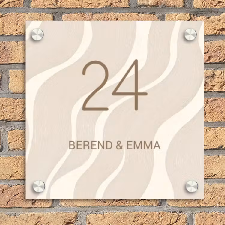 Beige golven - Klassiek Naambord Vierkant klein -sfeer1