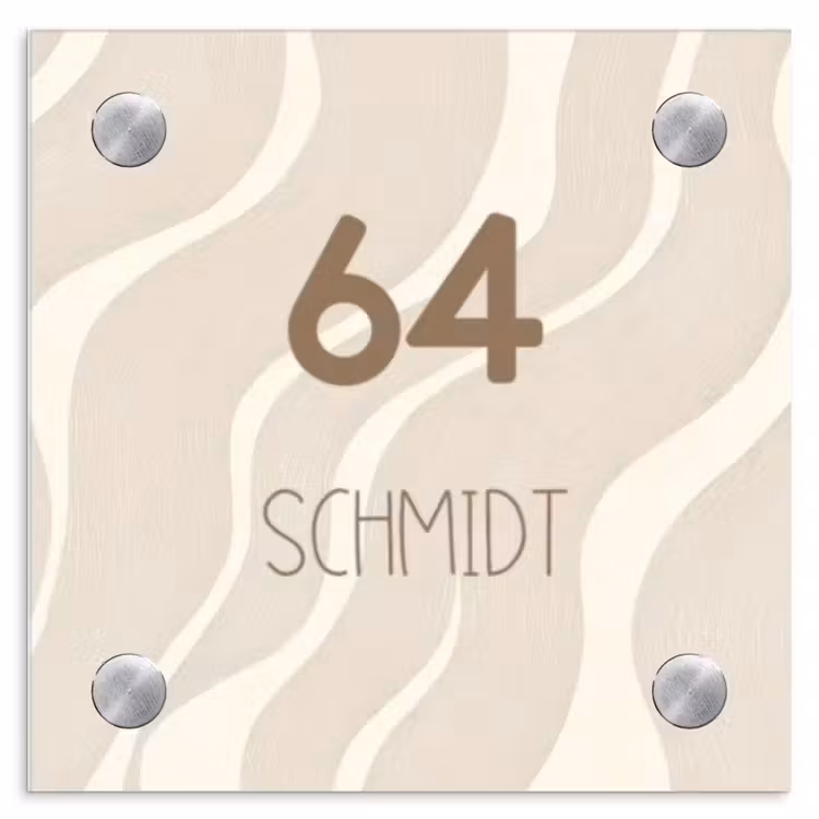 Beige golven - Modern Naambord Vierkant klein -3d