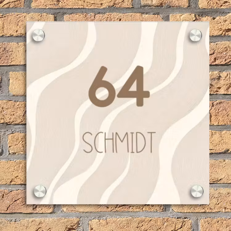 Beige golven - Modern Naambord Vierkant klein -sfeer1