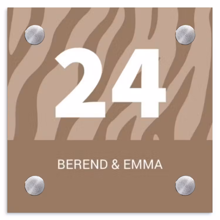 Beige zebra - Klassiek Naambord Vierkant klein -3d