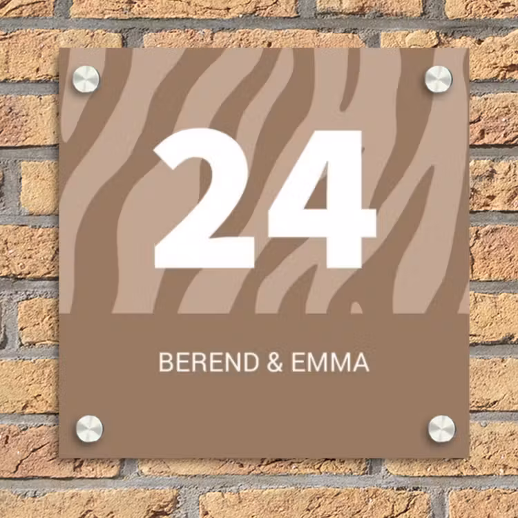 Beige zebra - Klassiek Naambord Vierkant klein -sfeer1