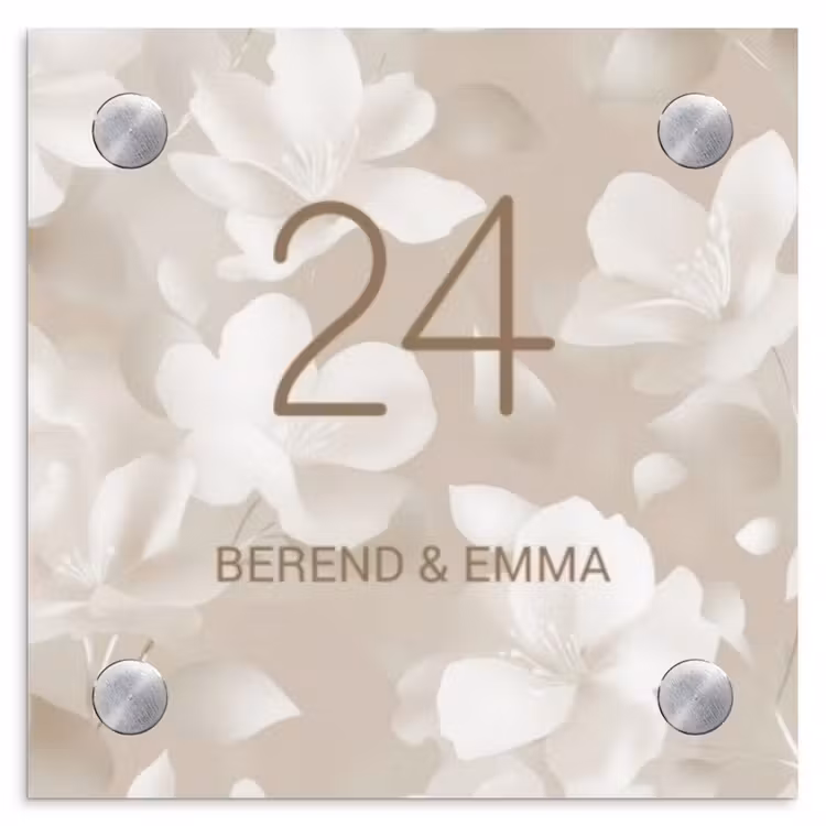 Beigefarbene Blumen Naambord Vierkant klein -3d