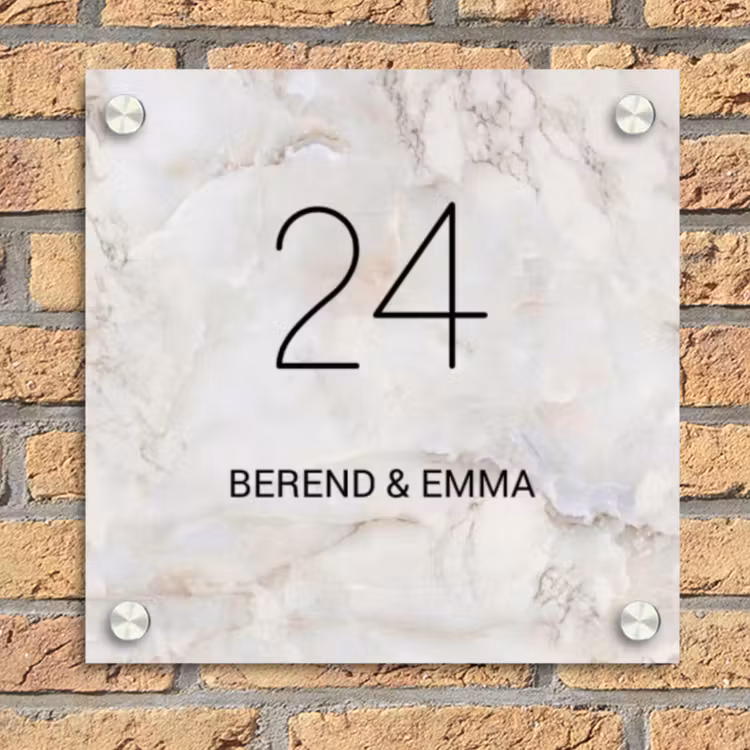 Beige marmer - Klassiek Naambord Vierkant klein -sfeer1