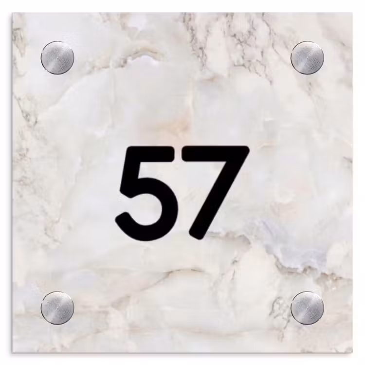 Beige marmer - Modern Naambord Vierkant klein -3d