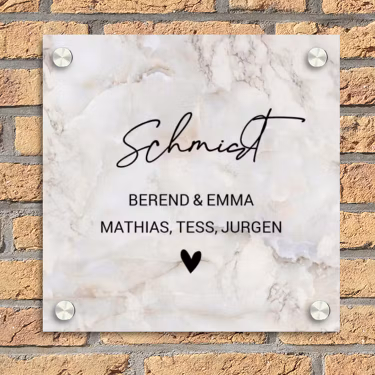 Beige marmer - Sierlijk Naambord Vierkant klein -sfeer1
