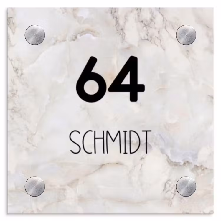 Beige marmer - Traditioneel Naambord Vierkant klein -3d