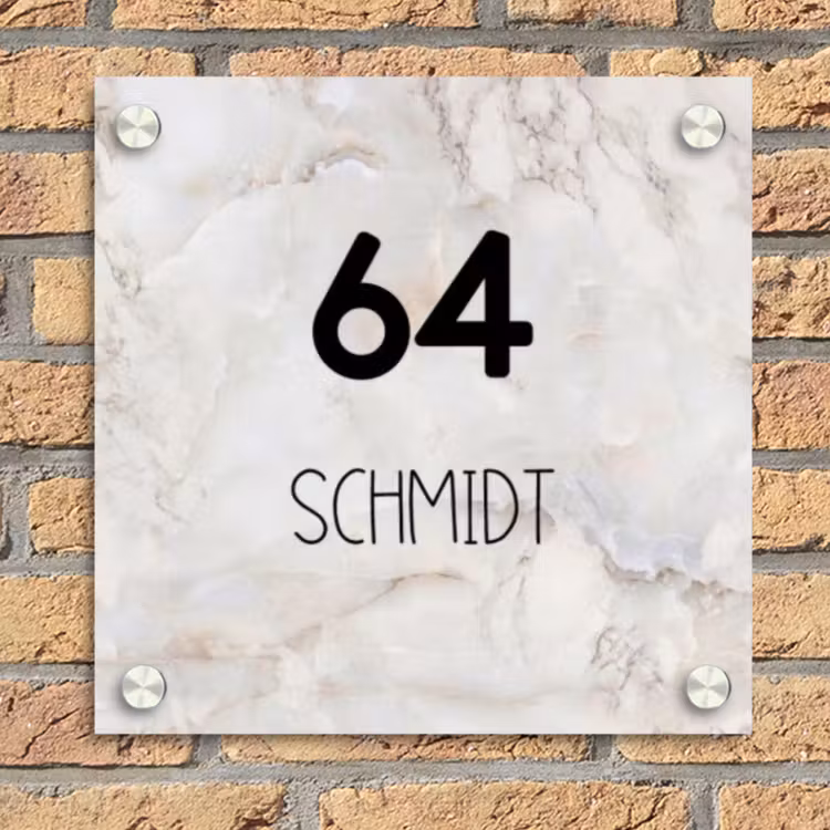 Beige marmer - Traditioneel Naambord Vierkant klein -sfeer1