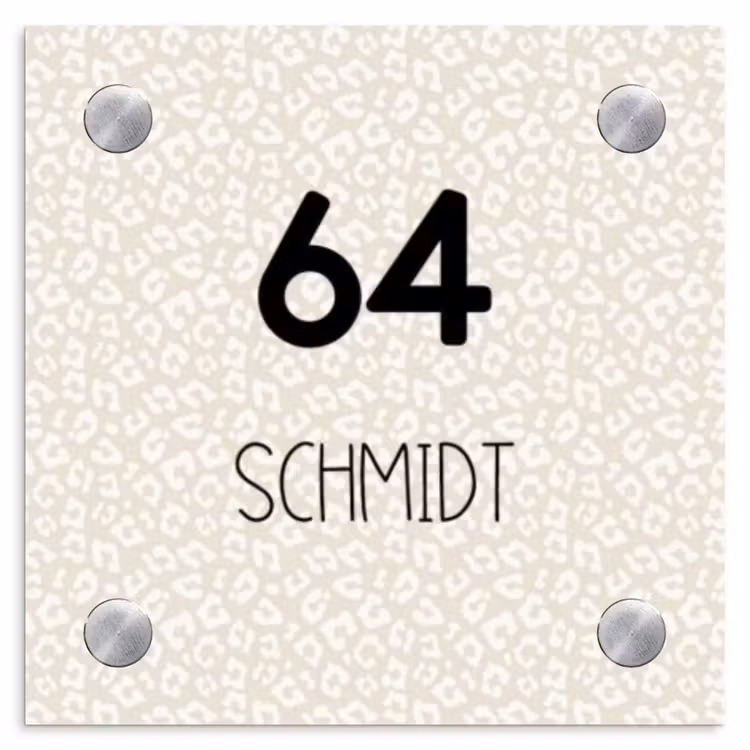 Beige panterprint - Modern Naambord Vierkant klein -3d