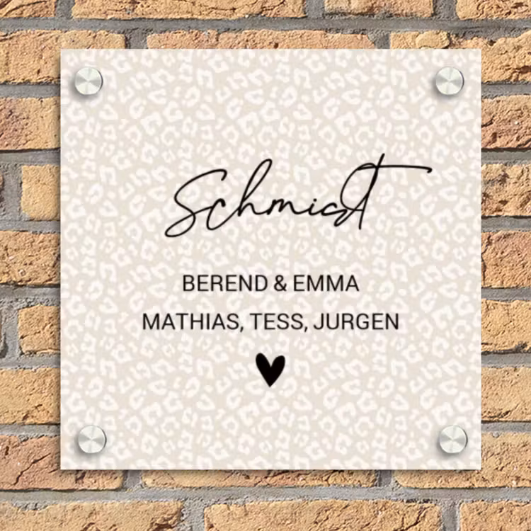 Beige panterprint - Sierlijk Naambord Vierkant klein -sfeer1