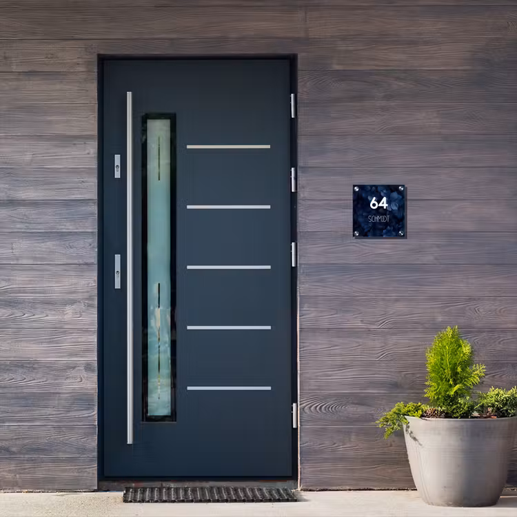 Blauwe bloemen - Modern Naambord Vierkant klein -sfeer11-XS