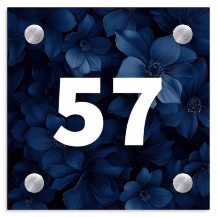Blauwe bloemen - Traditioneel Naambord Vierkant klein -3d